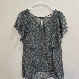 LC Lauren Conrad Blue Patterned Blouse